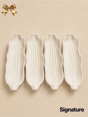 Signature Corn on the Cob Dishes, Set of 4, Cream White Vintage